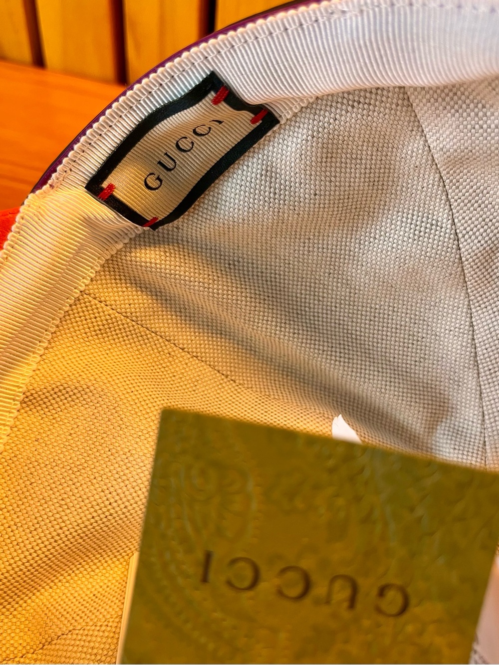 Gucci Two-Tone Purple and Orange Leather Cap 100 % Authentic - Picture 10 of 16